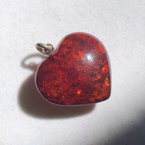 Red Amber Flecked Heart Pendant